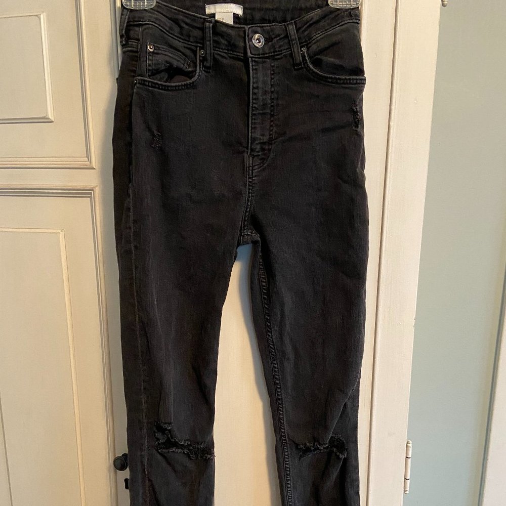 H&M High Waisted Black Distressed Skinny Jeans